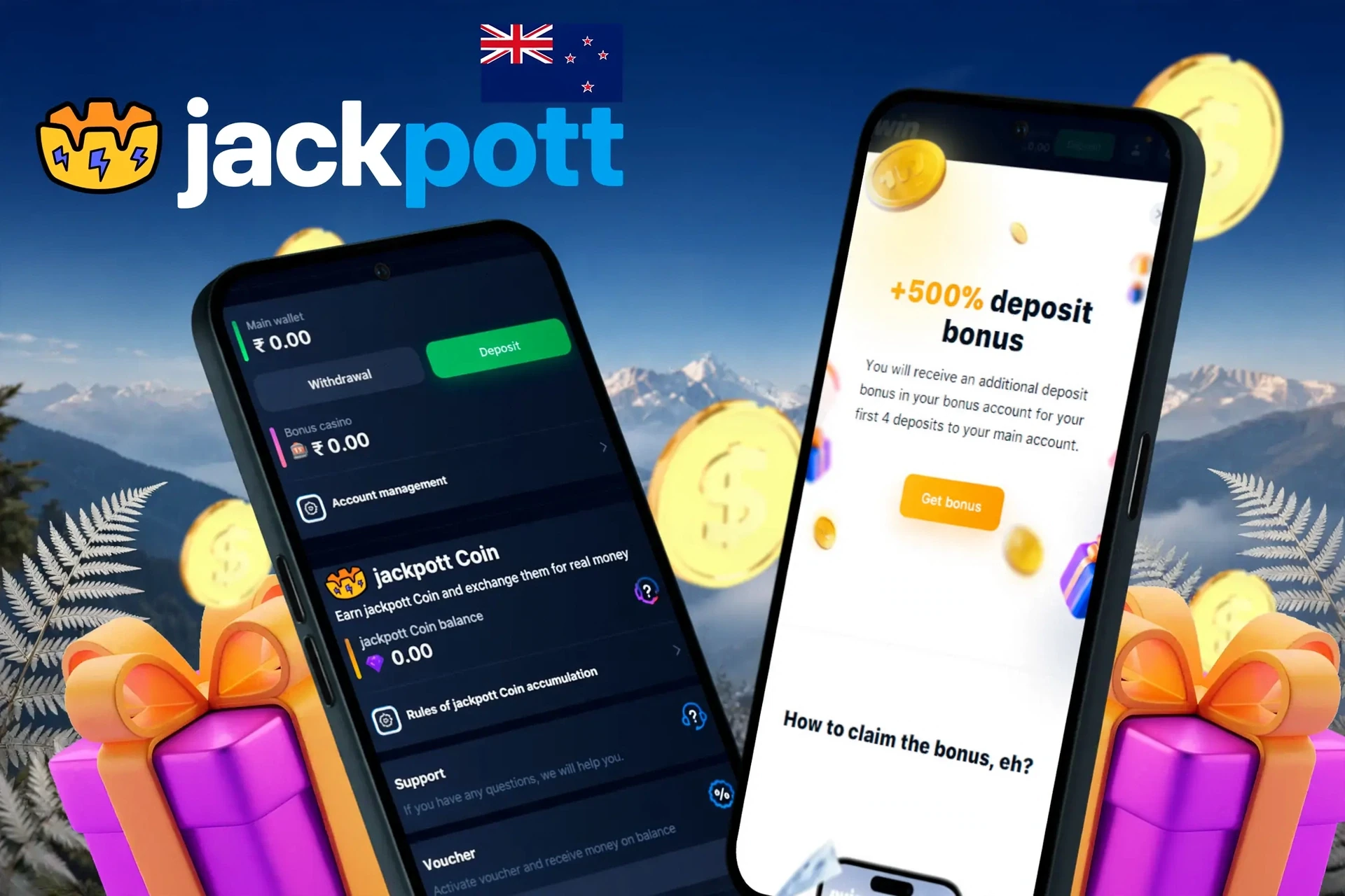 deposit and withdrawal screen showing wallet balance, account management options, and a £40 Bingo Bonus + 20 Free Spins deposit offer
