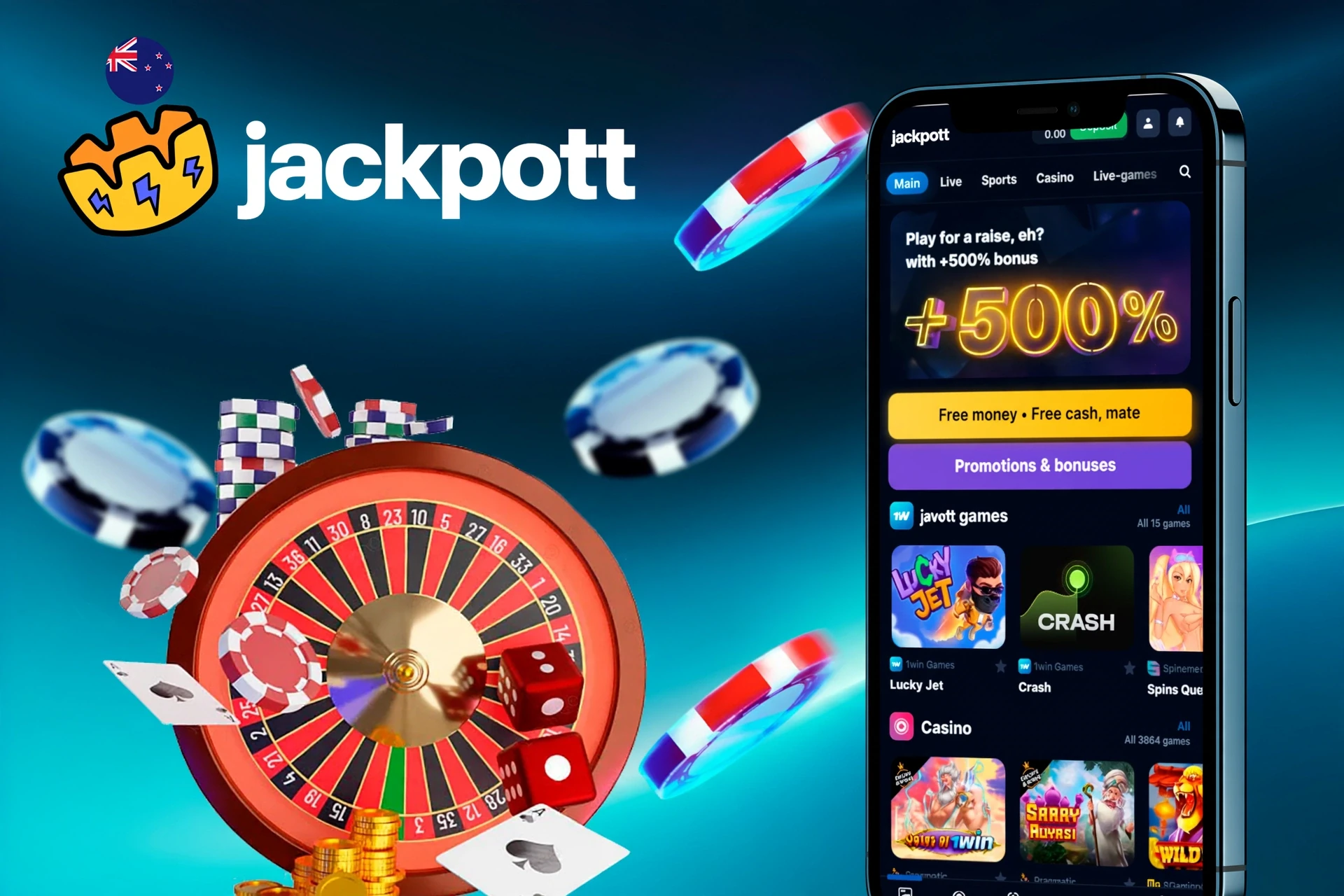 Mobile version of the Jackpotter app displayed on smartphones, offering quick access to various betting and gaming features