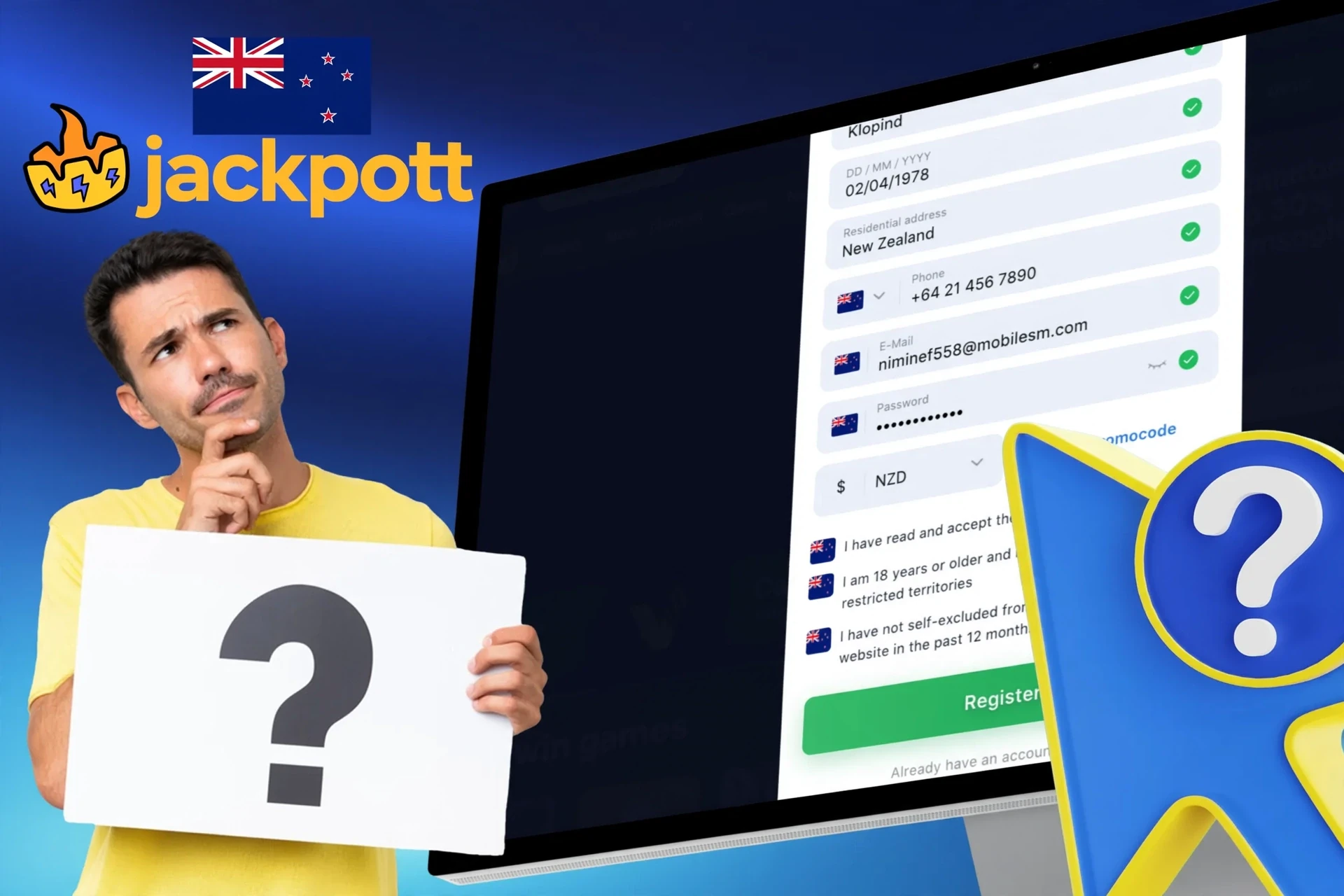 Step-by-step description of the registration process on the Jackpotter website or app