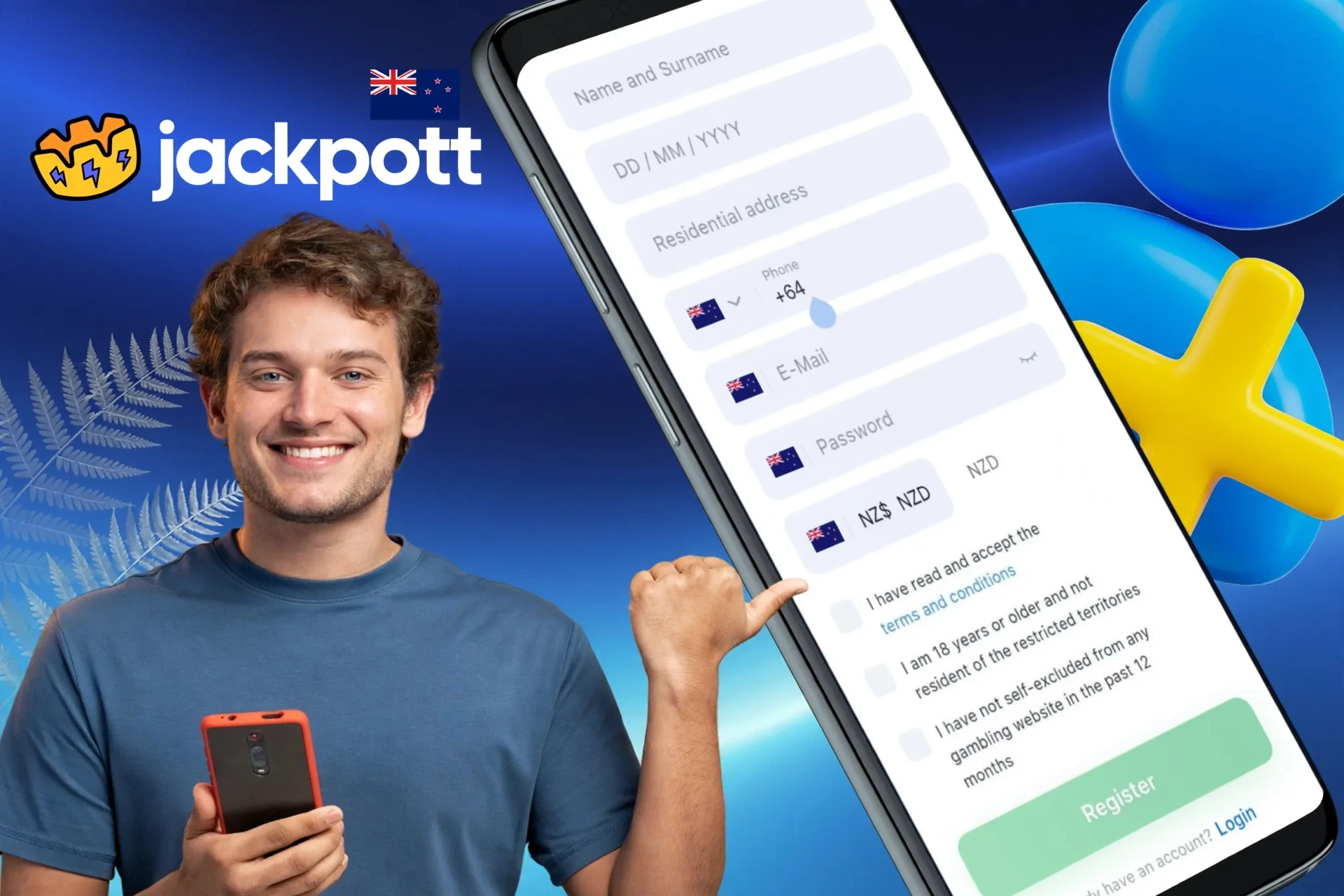 Information about the registration process using the Jackpotter mobile application